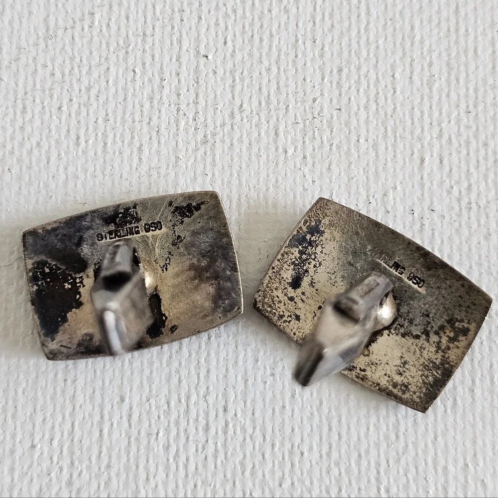Vintage Sterling 950 Cuff Links Boats And Mountain